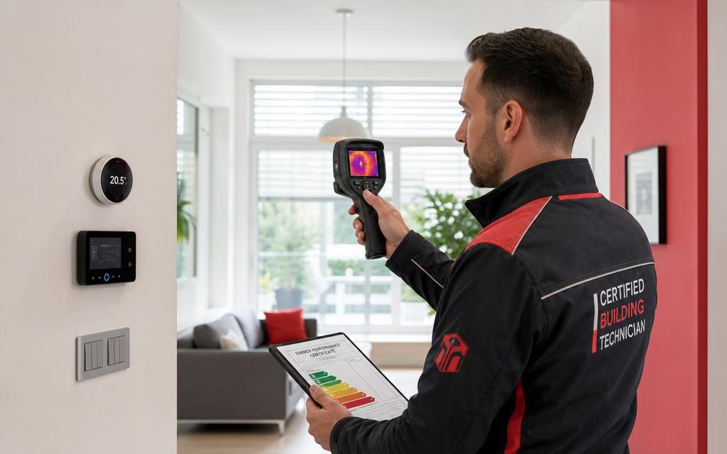 Technicien réalisant un diagnostic dans un logement en rénovation